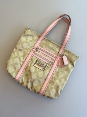 Y2K Coach Poppy Art Glam Bag | Light Khaki/Rose